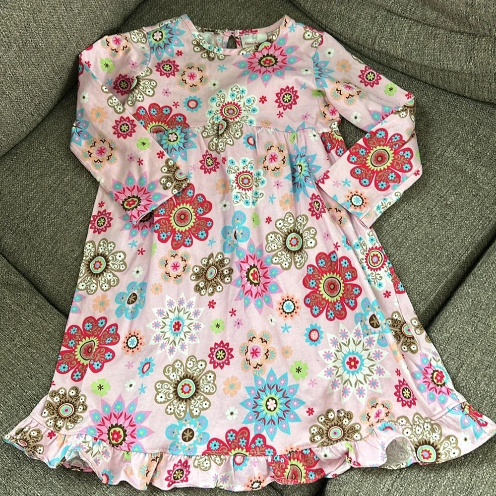 Hanna Andersson Girls Long Sleeve Floral Cotton Dress Size 5
